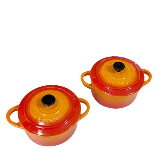 NEW LE CREUSET FLAME Mini Cocotte Set/2 🔥🧡🔥 - Picture 3 of 6